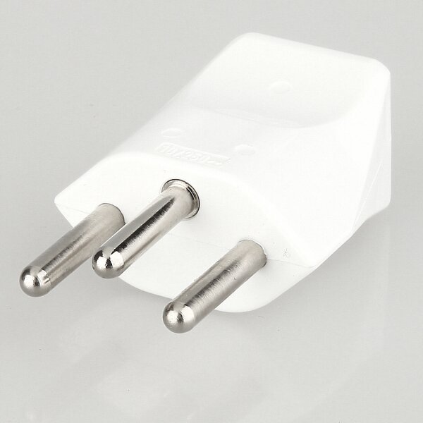 Schutzkontakt-Stecker Schweiz weiß – 250V/10A – mit Schraubkontakten und Zugentlastung