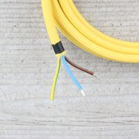 Textilkabel Anschlussleitung Zuleitung 2-5m gelb mit Schutzkontakt-Winkelstecker