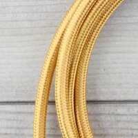Textilkabel Anschlussleitung Zuleitung 2-5m gold mit Schutzkontakt-Winkelstecker