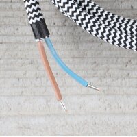 Textilkabel Lampenpendel 1-5m schwarz-weiß Zick Zack mit E27 Fassung Kunststoff weiß