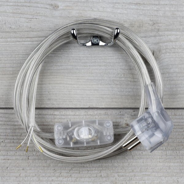 Lampen-Anschlussleitung 3-adrig Transparent – 2 m mit Schnurschalter & Stecker