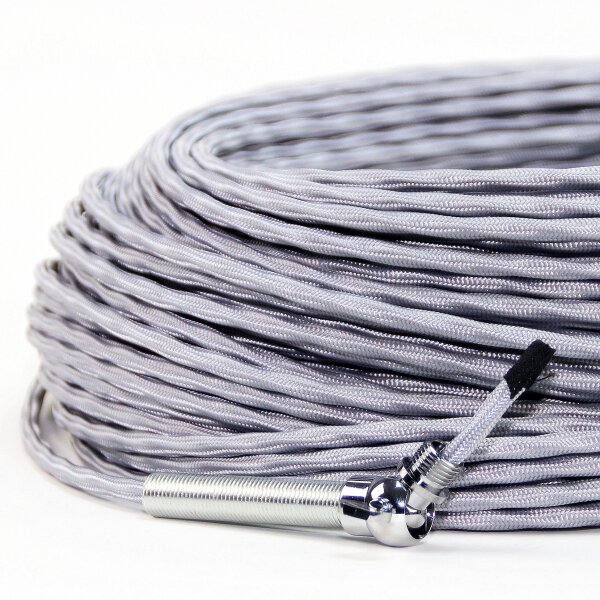Textilkabel-Stoffkabel silber 3-adrig 3x0,75 extra dünn
