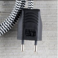 Textilkabel Anschlussleitung Zuleitung 1-5m schwarz-weiß Zick Zack mit Euro-Flachstecker