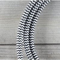 Textilkabel Anschlussleitung Zuleitung 1-5m schwarz-weiß Zick Zack mit Euro-Flachstecker