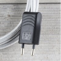 Textilkabel Anschlussleitung Zuleitung 1-5m silber mit Euro-Flachstecker