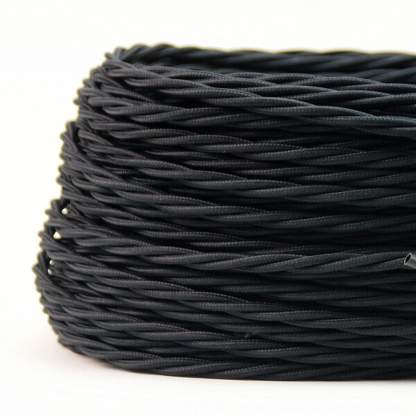Textilkabel Stoffkabel schwarz 3-adrig 3x0,75 gedreht verseilt einzeln umflochten